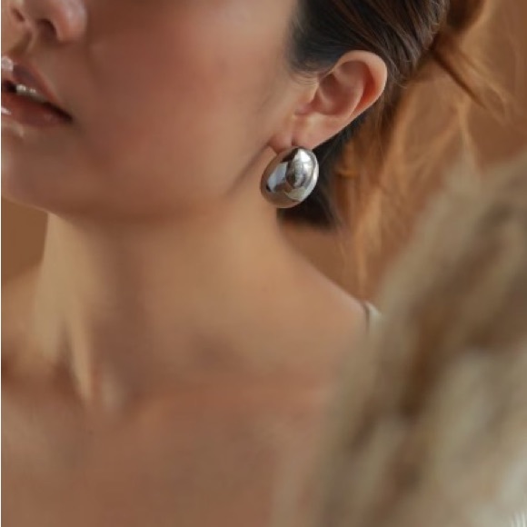 Etsy Tarnish Resistant Titanium Silver Oval Dome Earrings - Picture 3 of 4